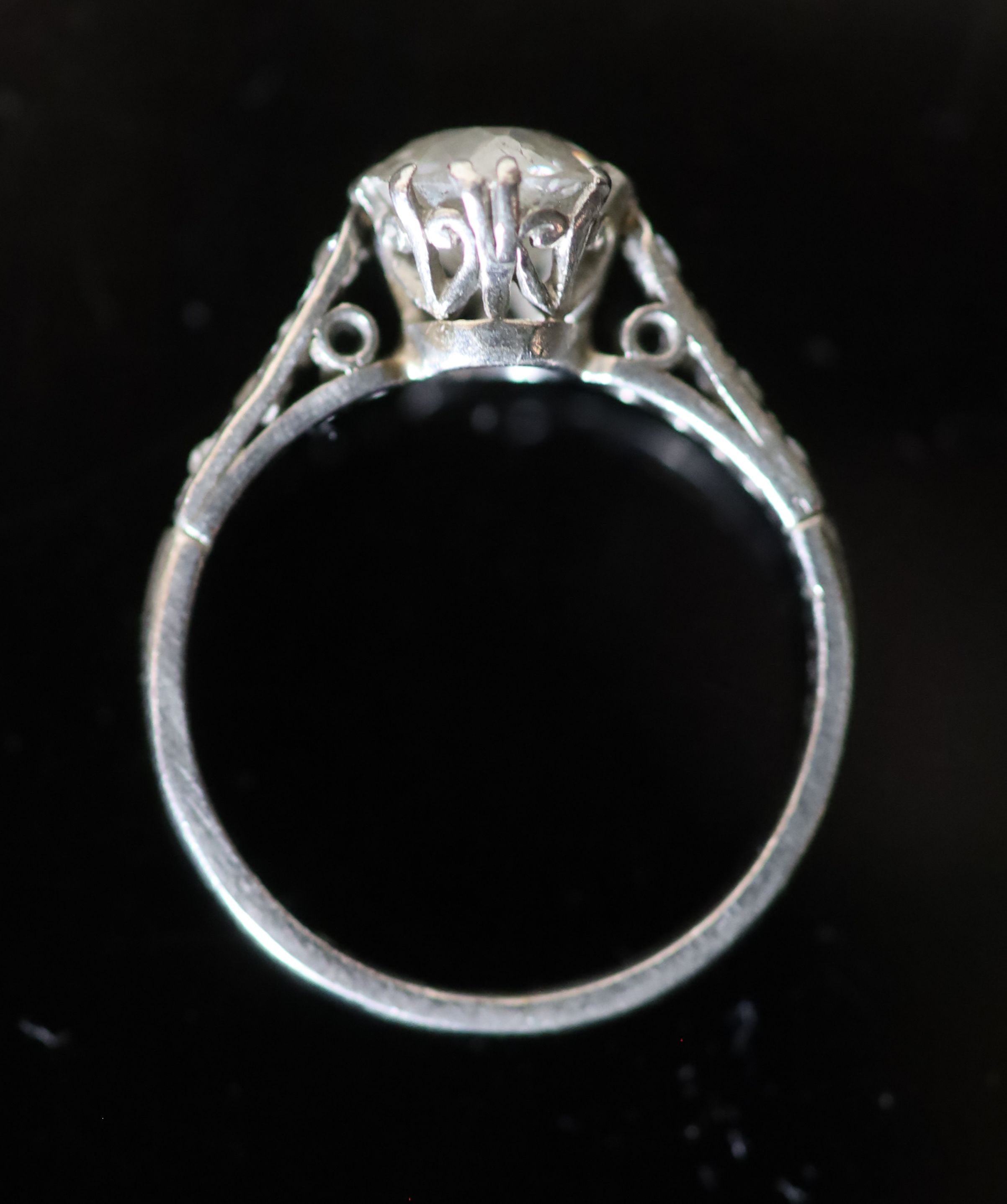 A mid 20th century white gold and single stone diamond ring,